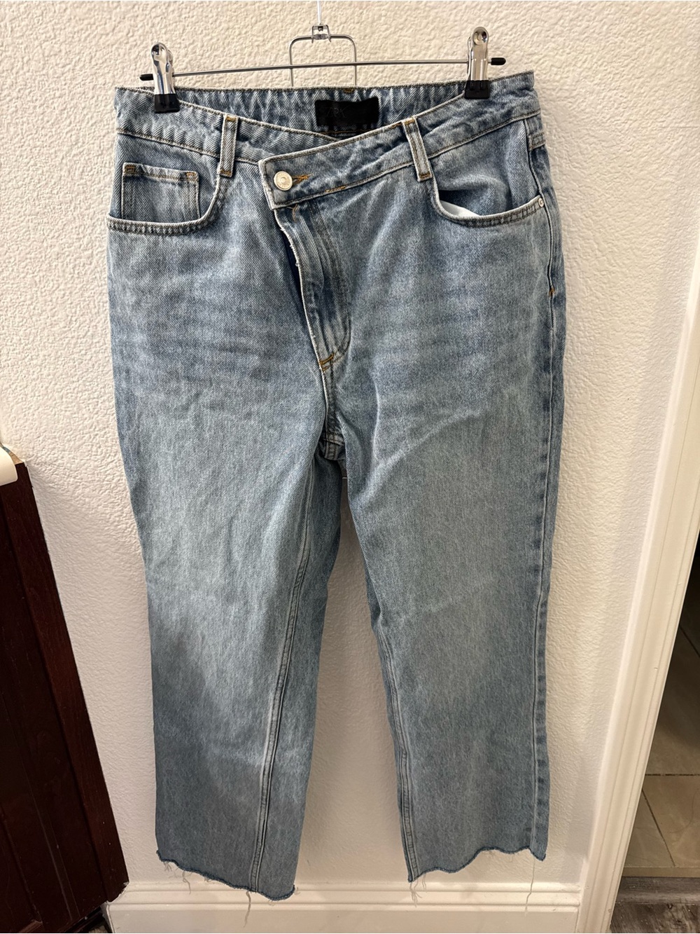 Zara Light Blue Denim Jeans with Gold Contrast Stitching